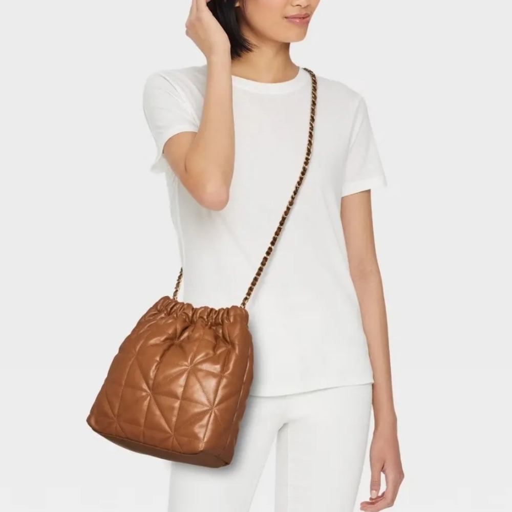 Brown Quilted Bucket Bag